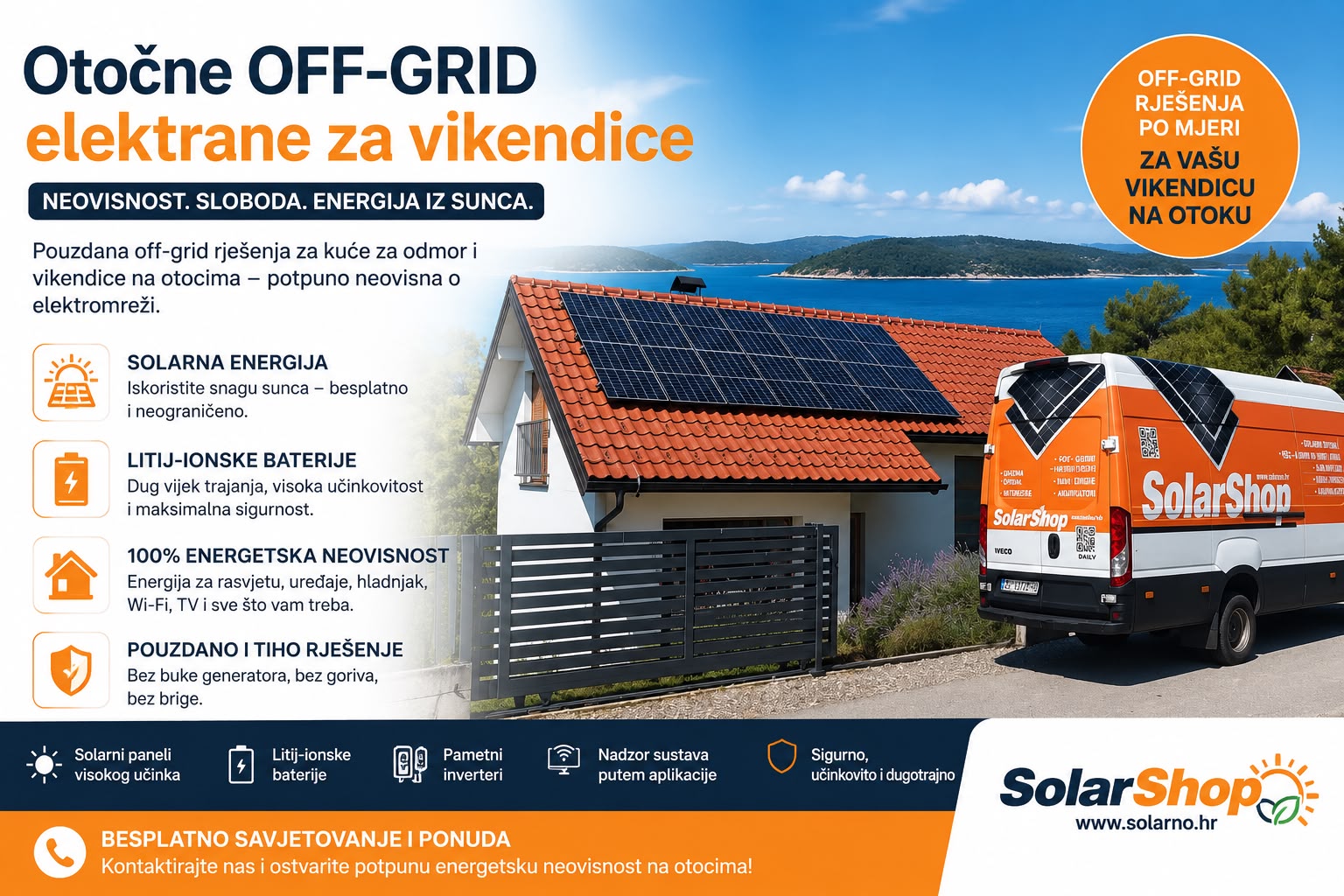 Otočne OFF-GRID solarne elektrane za vikendice s litij-ionskim baterijama