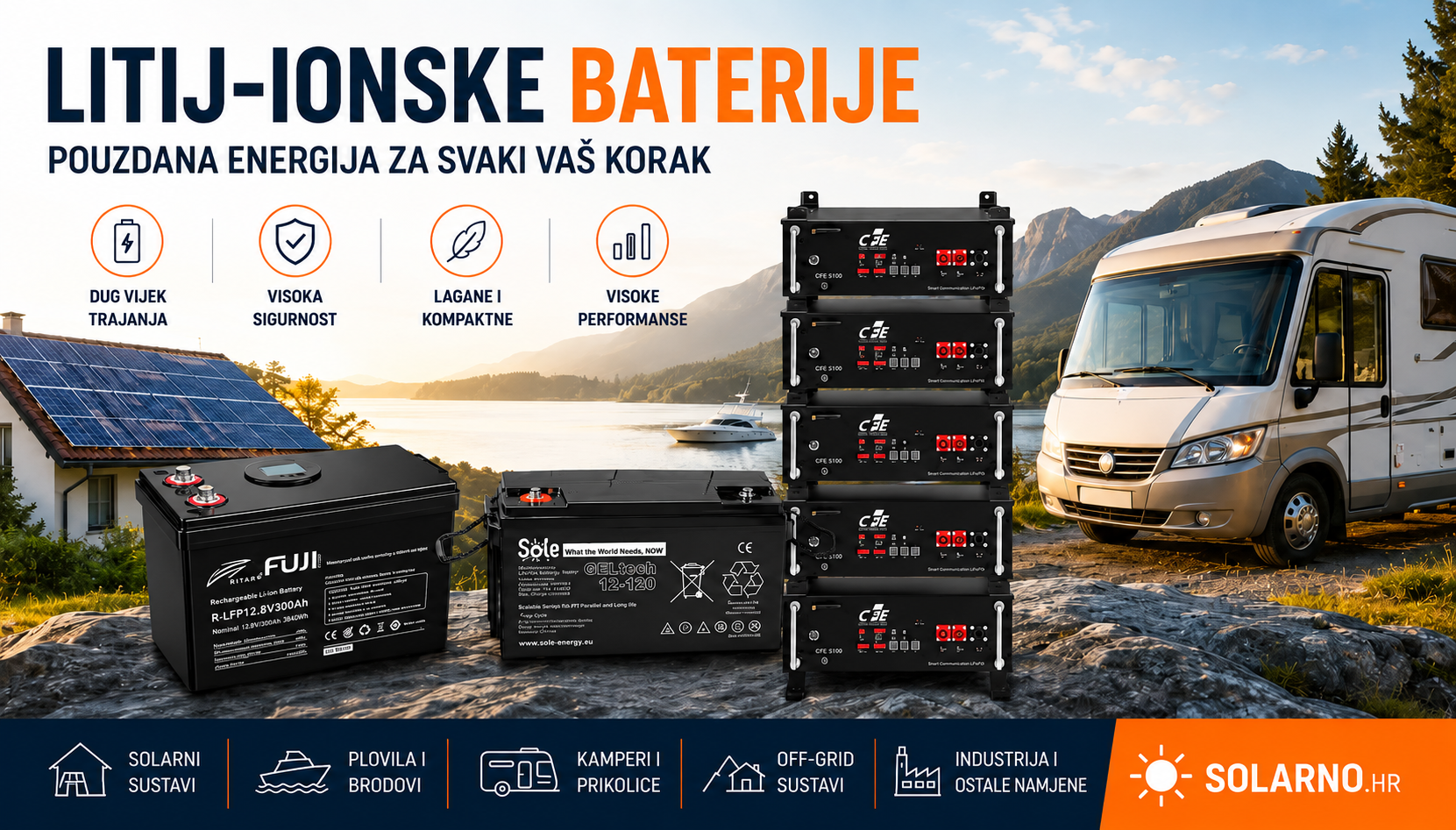 Litij-ionske baterije i akumulatori (LiFePO4) za solarne sustave, kampere, plovila i off-grid primjene
