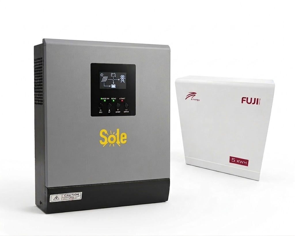 SET SOLE UNI MAX MPPT 5kVA-48V + FUJI / RITAR Li-Ion baterija 51,2V 100Ah 5kWh
