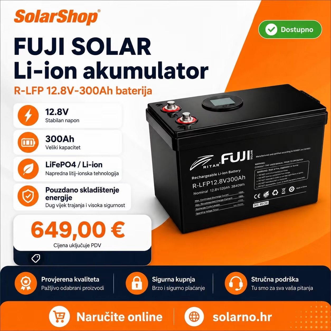 FUJI SOLAR Li-ion akumulator-R-LFP 12.8V-300Ah baterija - Image 3