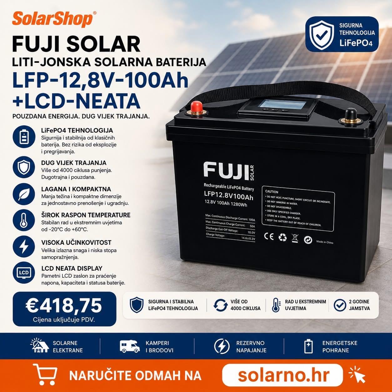 FUJI Li-Ion akumulator 25,6V-100Ah+LCD-NEATA solarna baterija  - Image 3