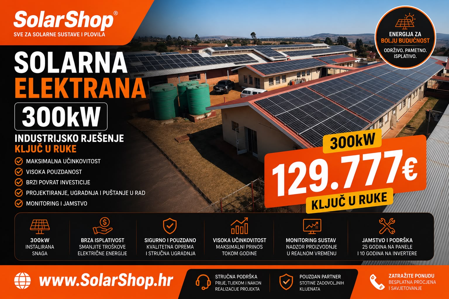 Solarna elektrana 300 kW – Industrijsko rješenje "Ključ u ruke"