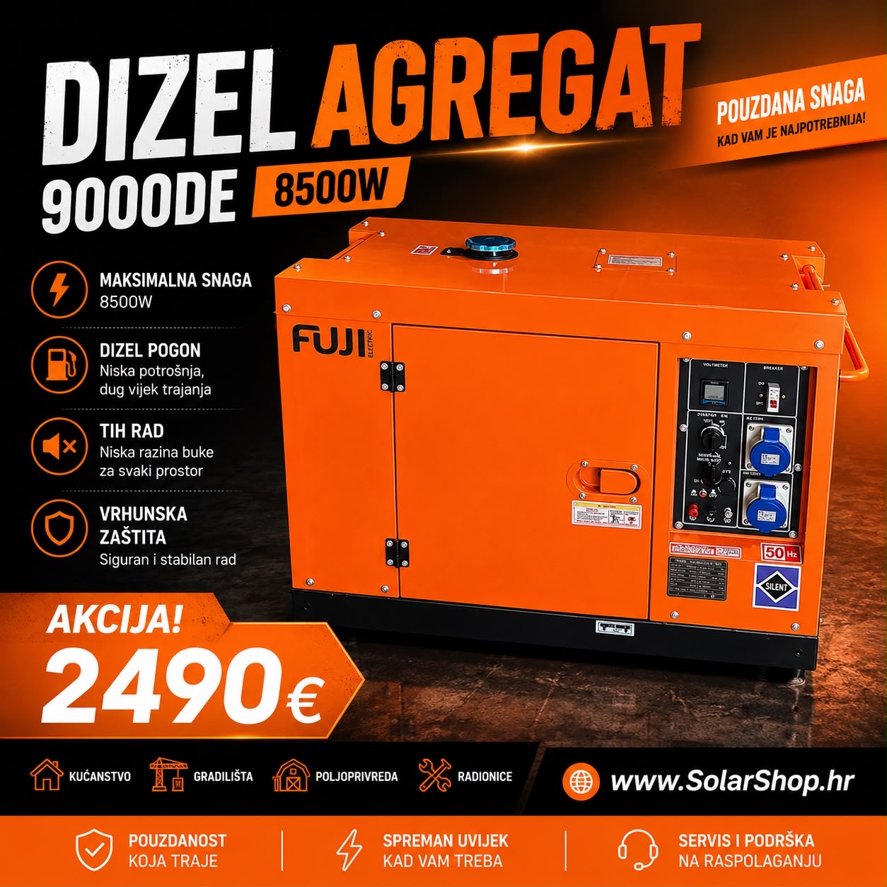 Dizelski agregat FUJI 8kW, FUJI9000DE/8kW generator monofazni - Image 4