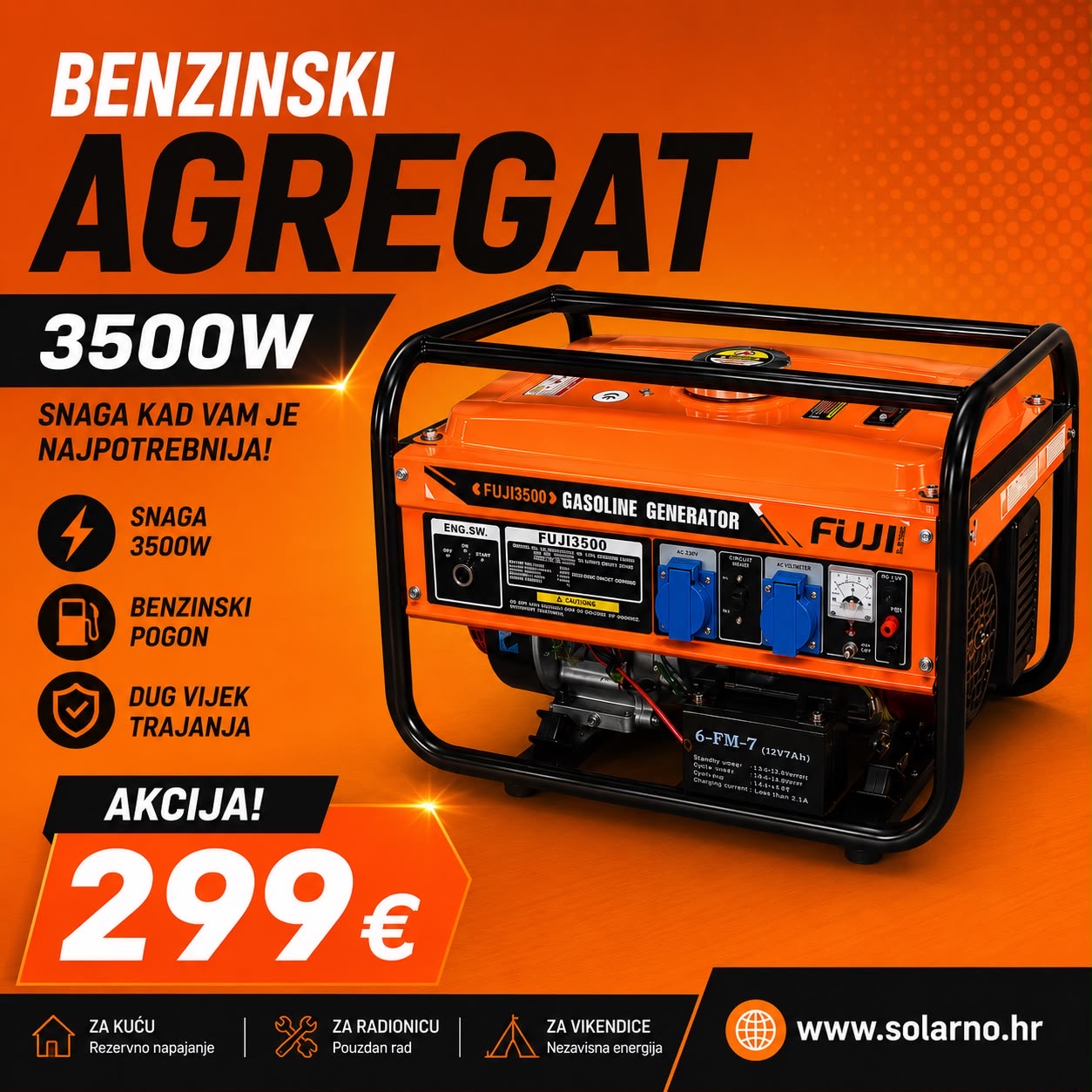 Benzinski agregat FUJI 3kW, FUJI3500/3kW generator monofazni