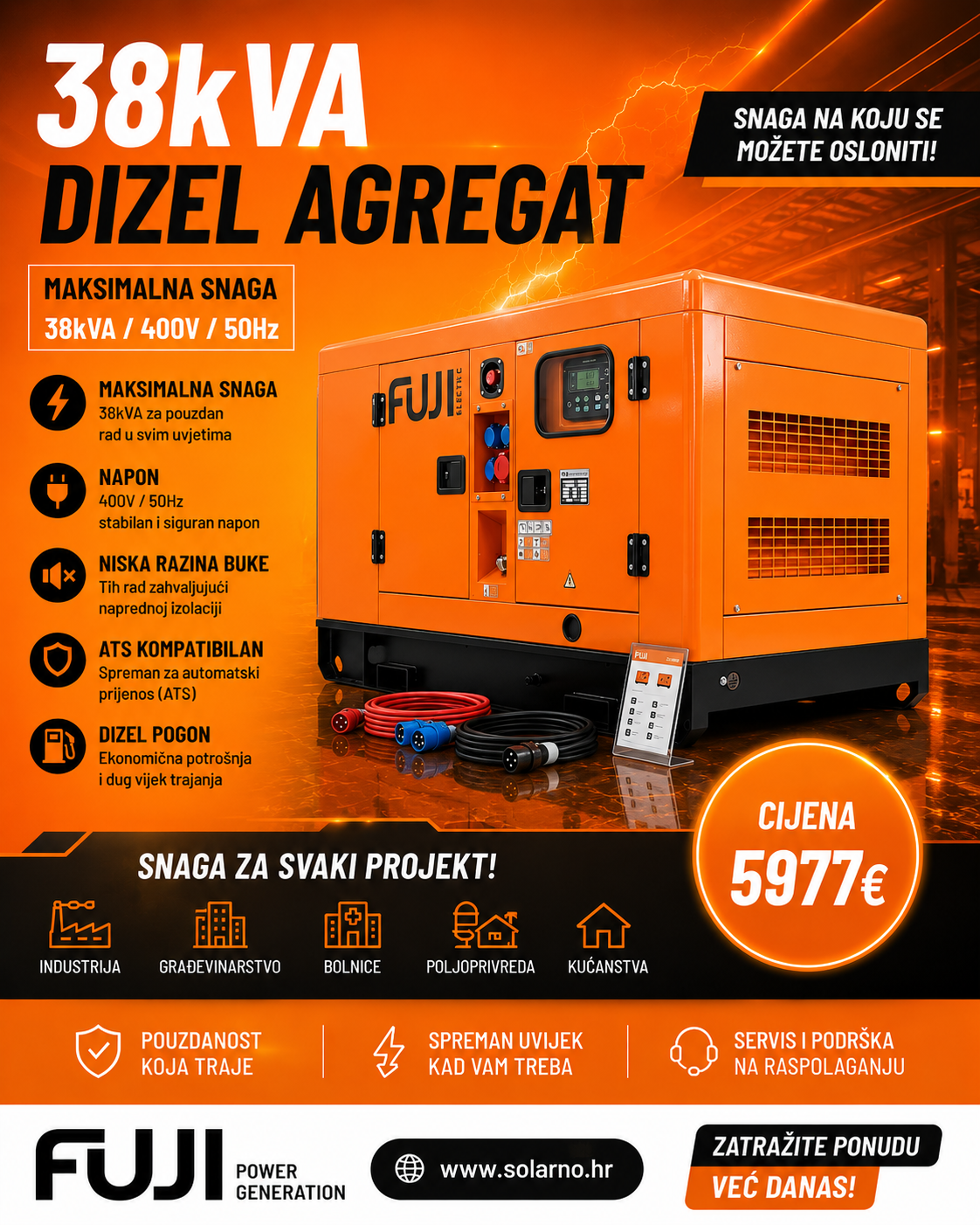 Dizelski agregat FUJI 38kVA-KOFO motor trofazni