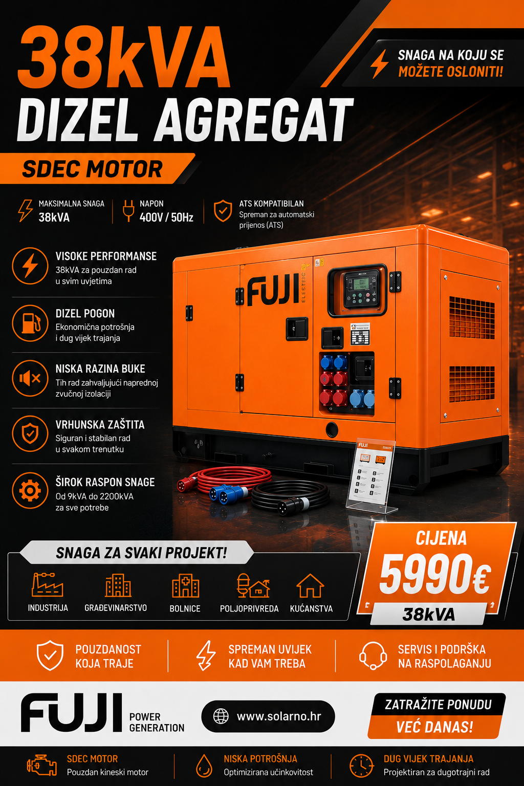 Dizelski agregat FUJI 38kVA-SDEC motor trofazni