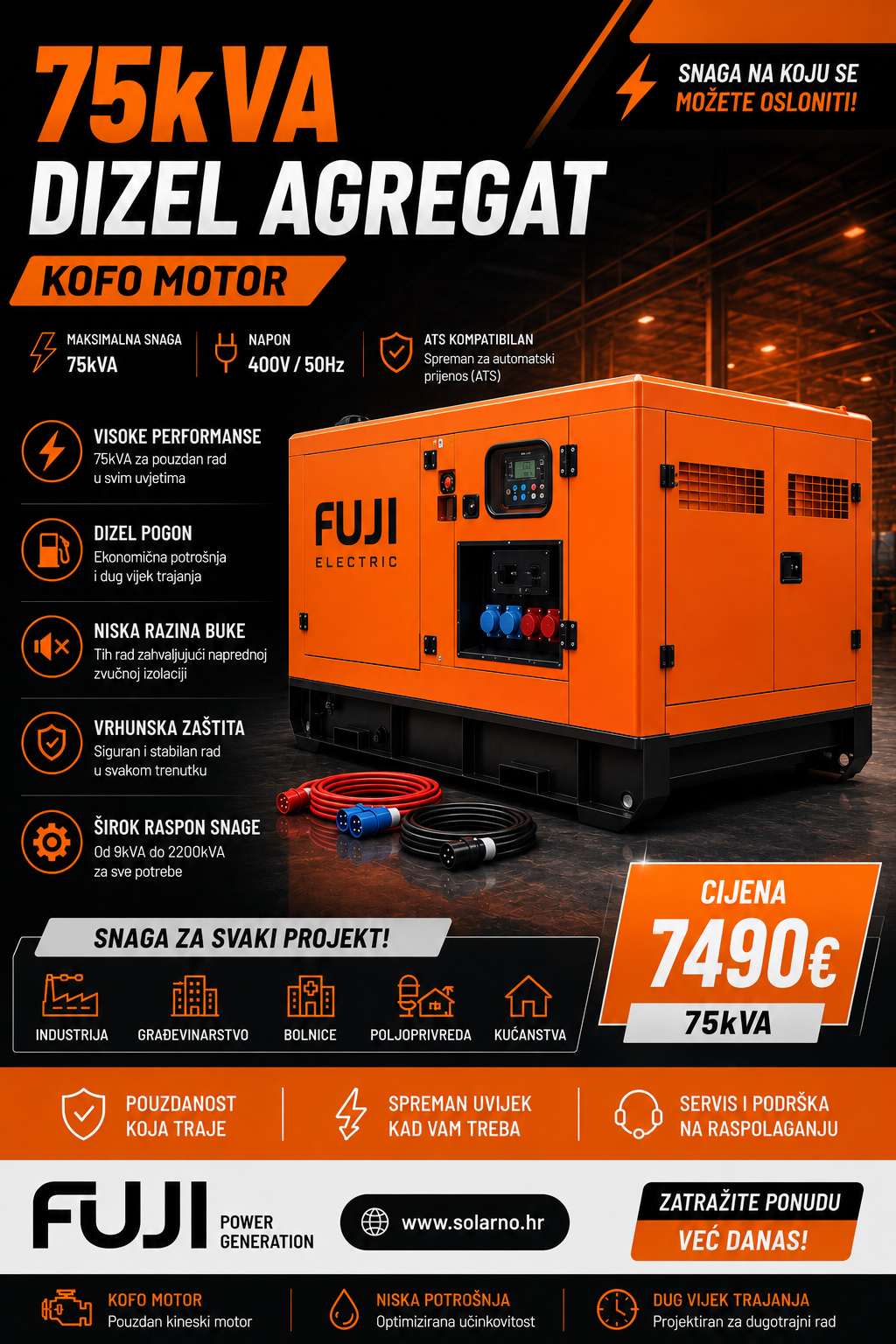 Dizelski agregat FUJI 75kVA-KOFO motor trofazni
