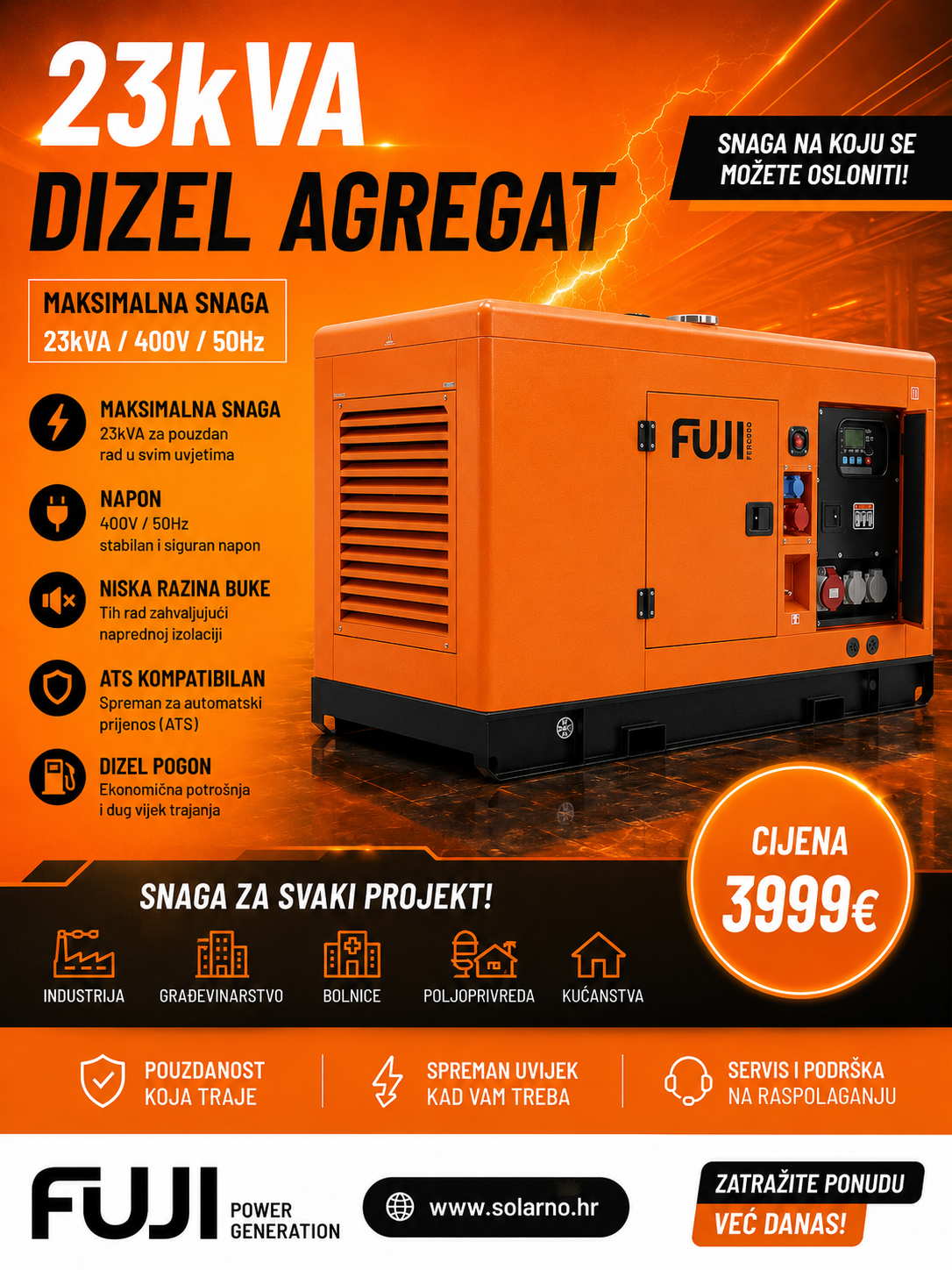 Dizelski agregat FUJI 75kVA-KOFO motor trofazni - Image 4