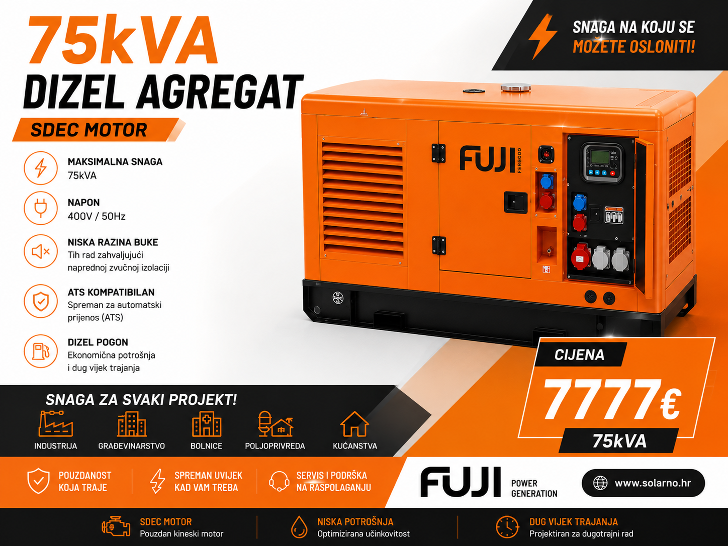 Dizelski agregat FUJI 75kVA-SDEC motor trofazni