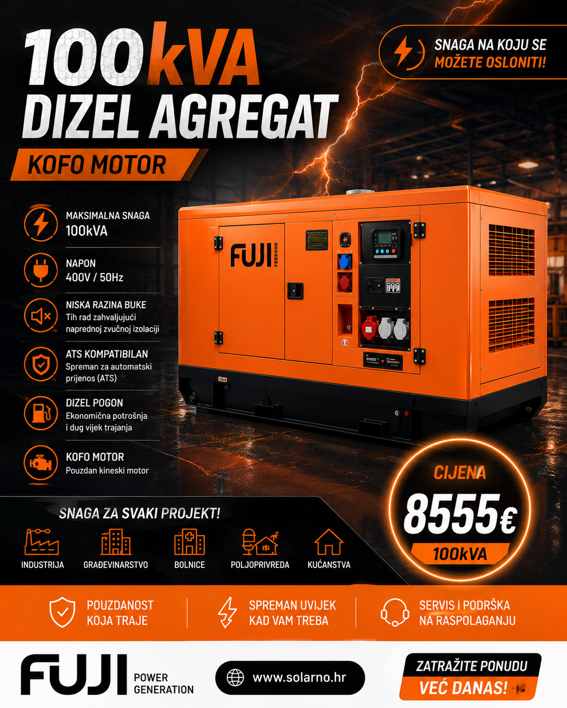 Dizelski agregat FUJI 100kVA-KOFO motor trofazni