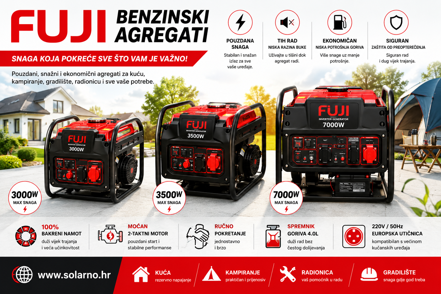 Benzinski agregat FUJI 3kW, FUJI3000/3kW generator monofazni - Image 2