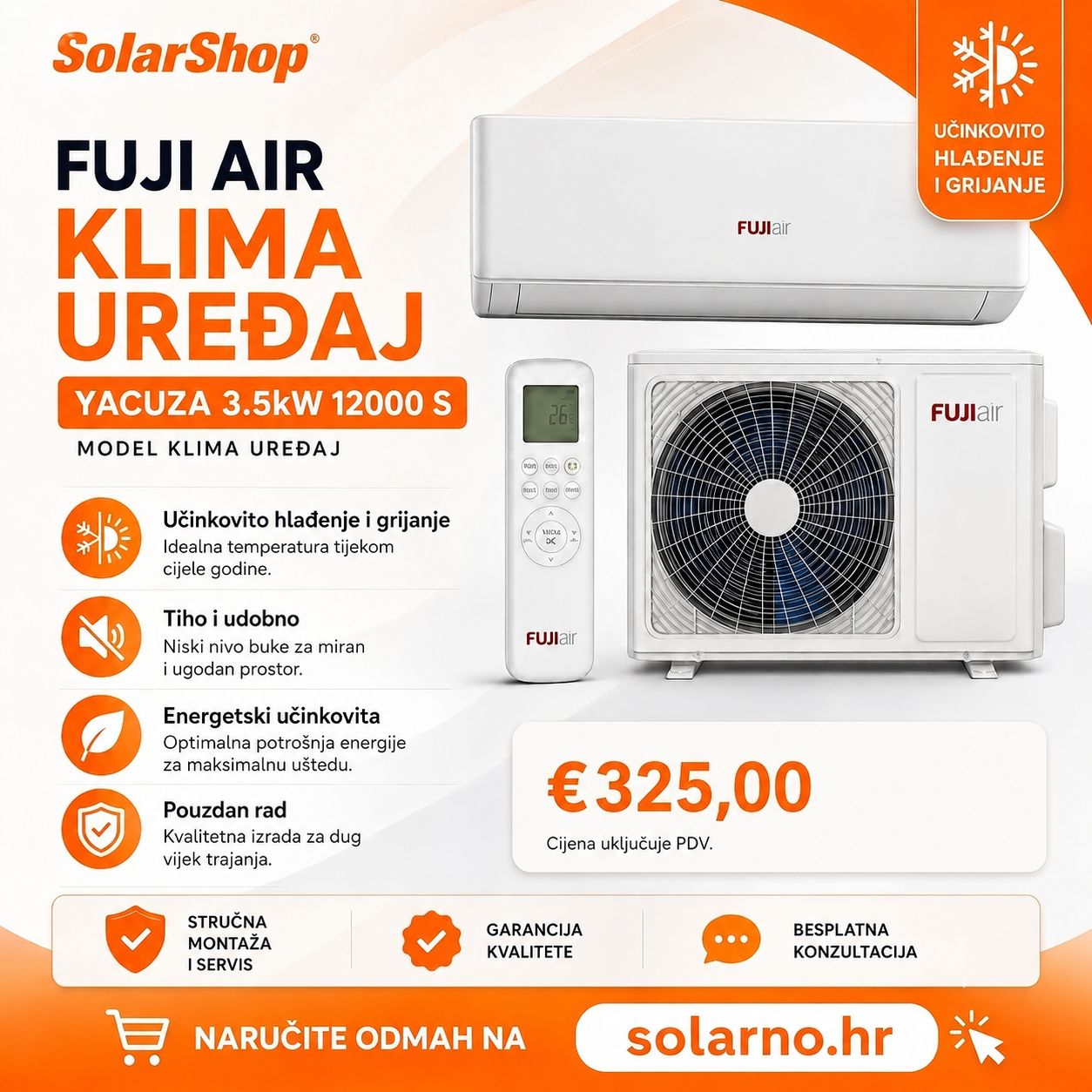 FUJI AIR Klima YACUZA 3.5kW 12000 S model klima uređaj - Image 5