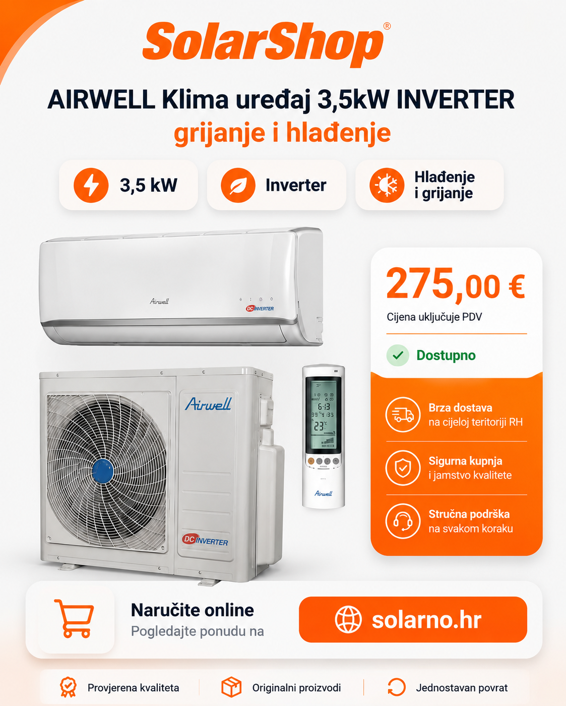 AIRWELL Klima uređaj 3,5kW INVERTER grijanje hlađenje - Image 4