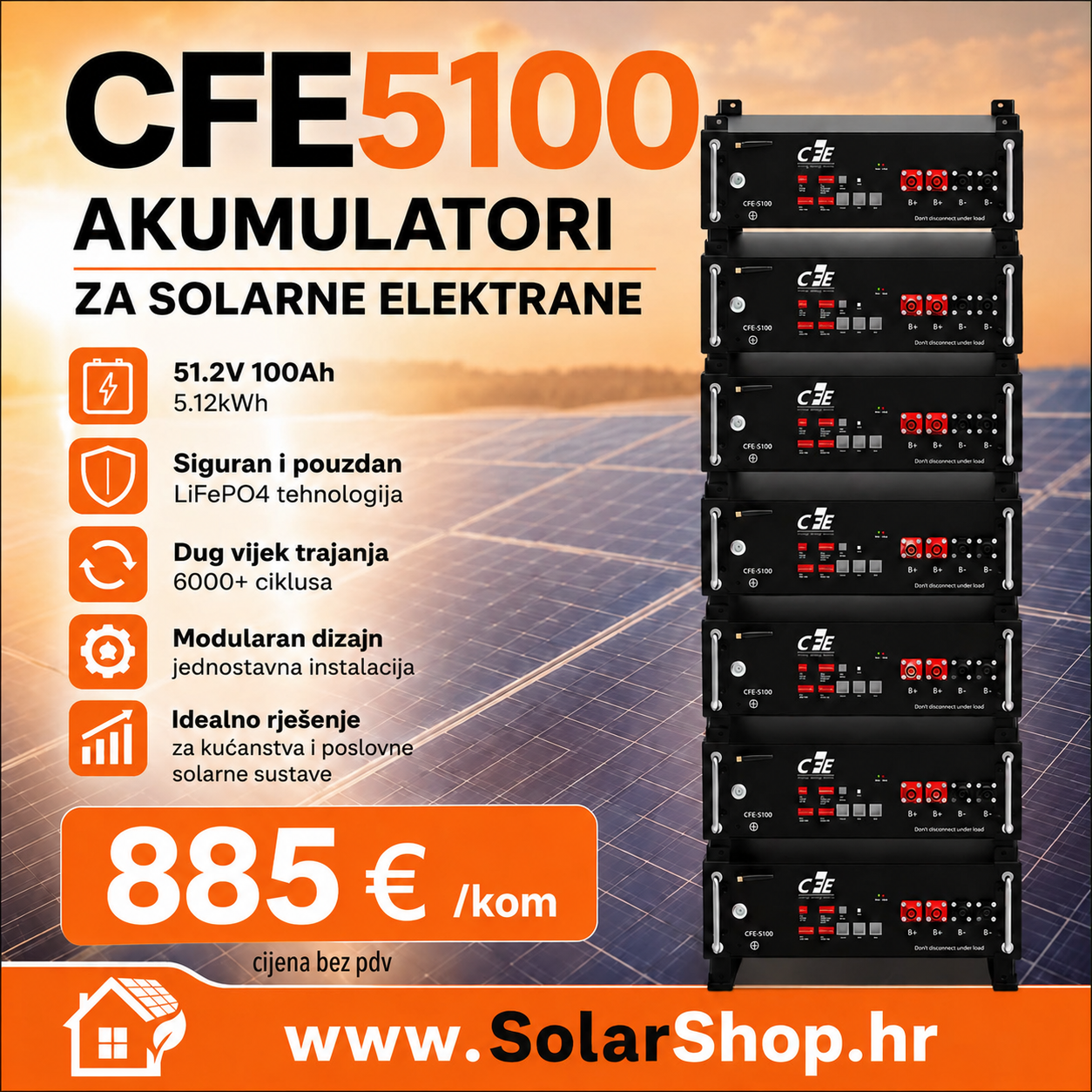 Akumulator CFE5100 LiFePO4 51.2V 100Ah 5kWh baterija