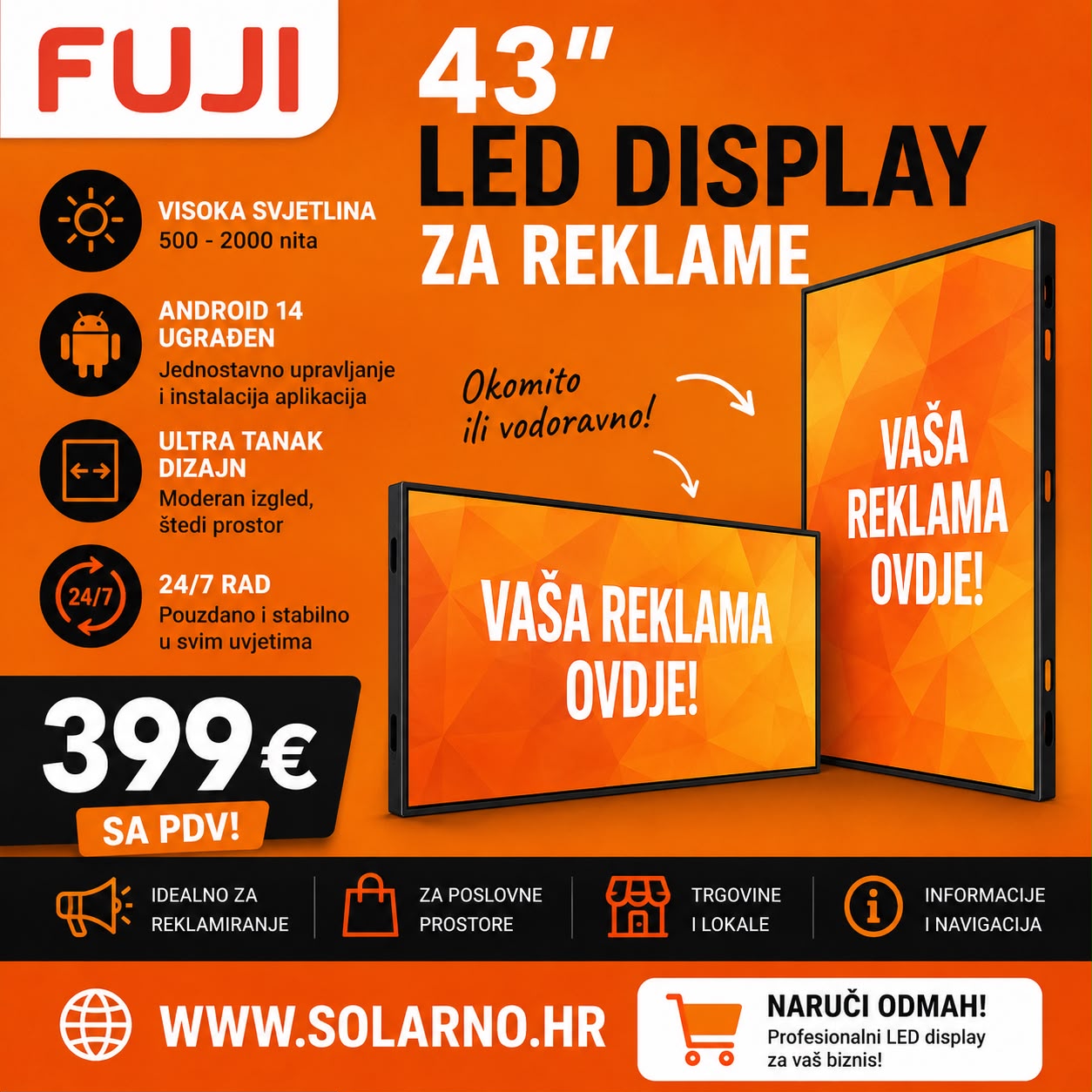 FUJI 43" inčni LED displej za reklame | Digitalni reklamni zaslon