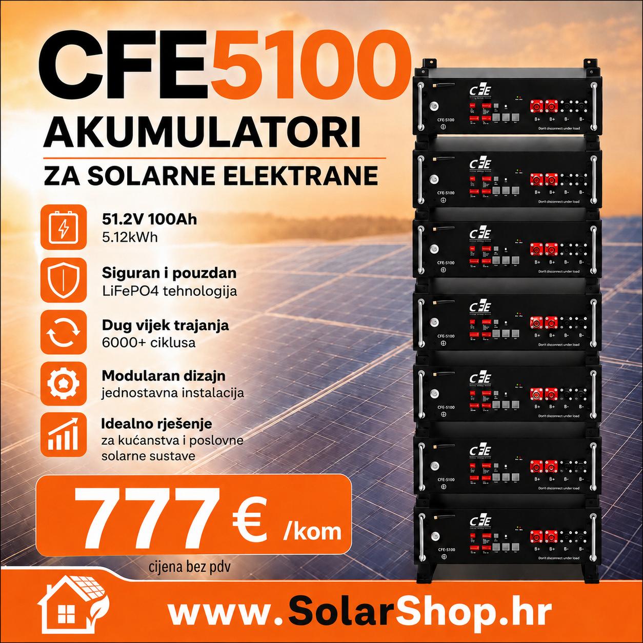 Akumulator CFE5100 LiFePO4 51.2V 100Ah 5kWh baterija