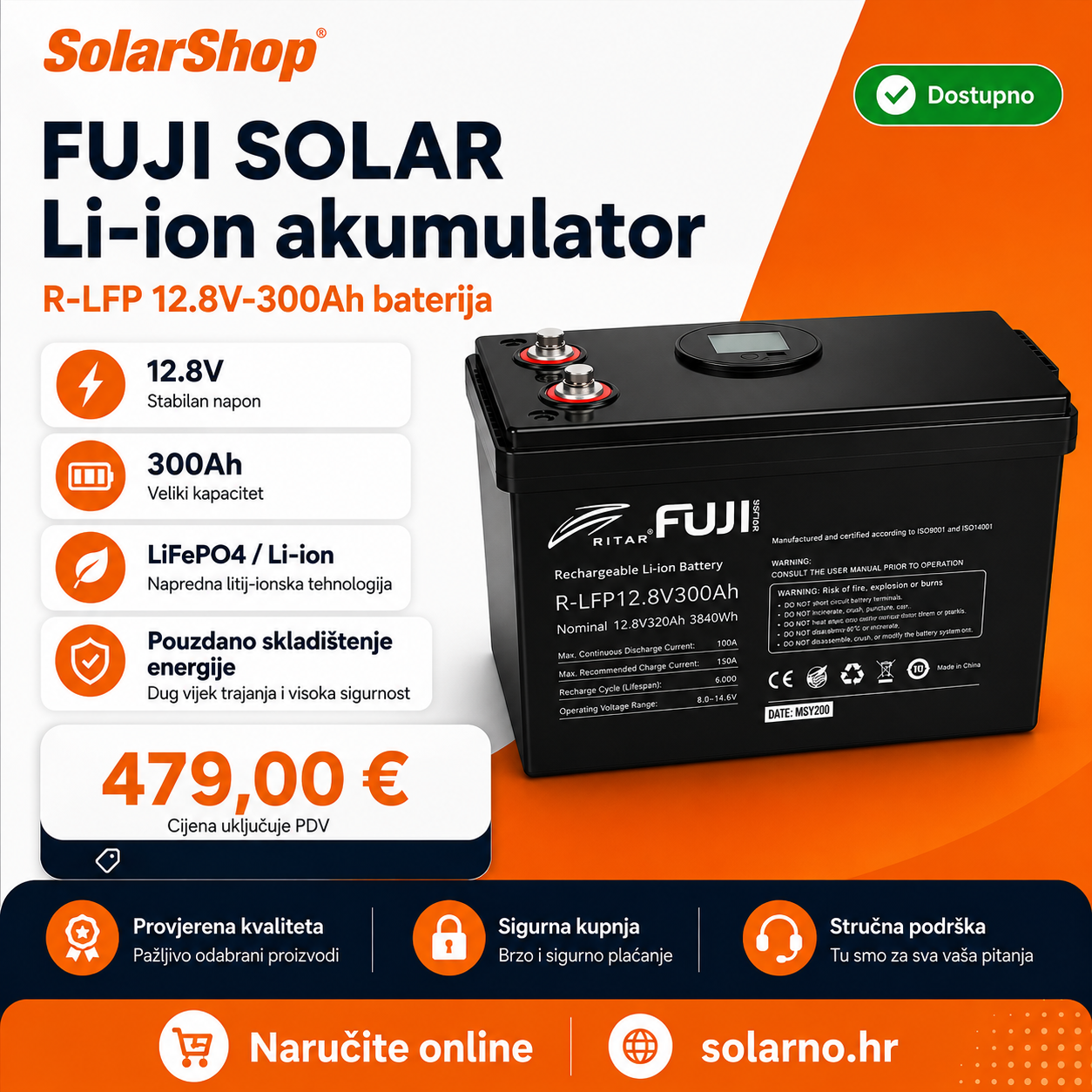 FUJI SOLAR Li-ion akumulator LFP 12V 300Ah baterija solarna OUTLET Buzin i web shop - Image 5