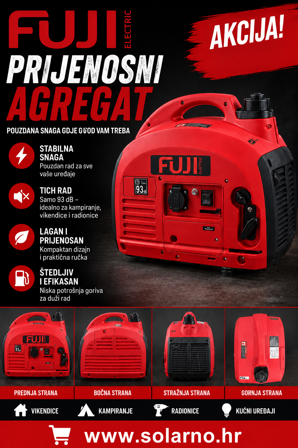 Benzinski agregat FUJI 600W, FUJI1800/650W inverter generator monofazni  - Image 3