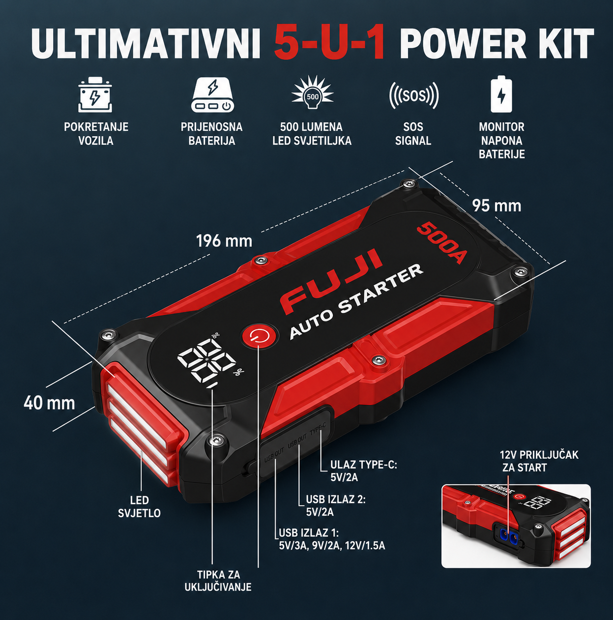 FUJI Auto Starter prijenosni 12V 500A - Image 2