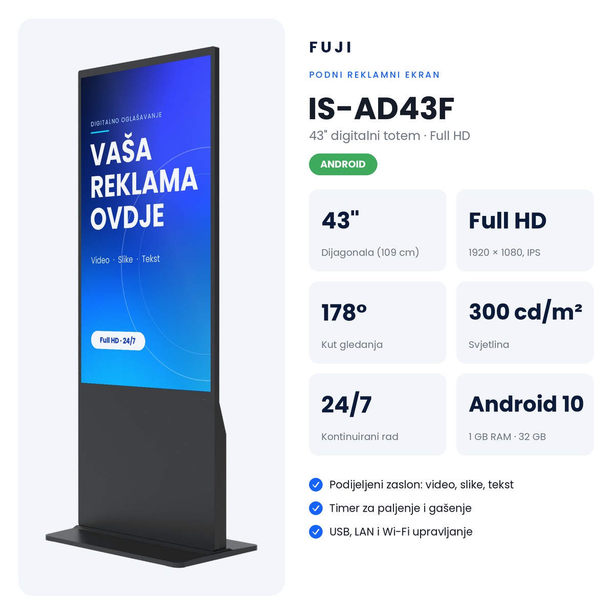 FUJI 43" podni reklamni ekran IS-AD43F – Android - Image 4