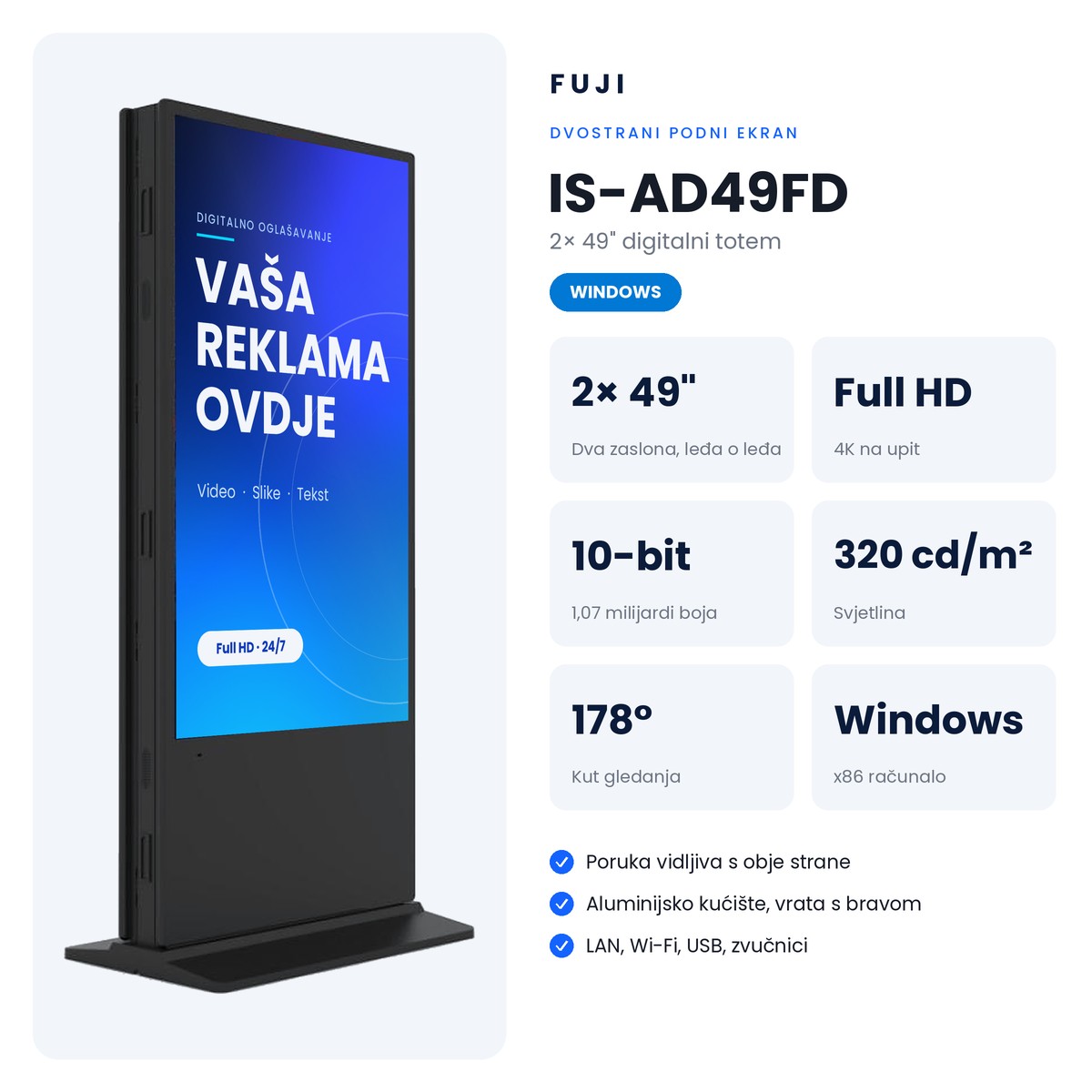 FUJI 49" dvostrani podni reklamni ekran IS-AD49FD – Windows - Image 5