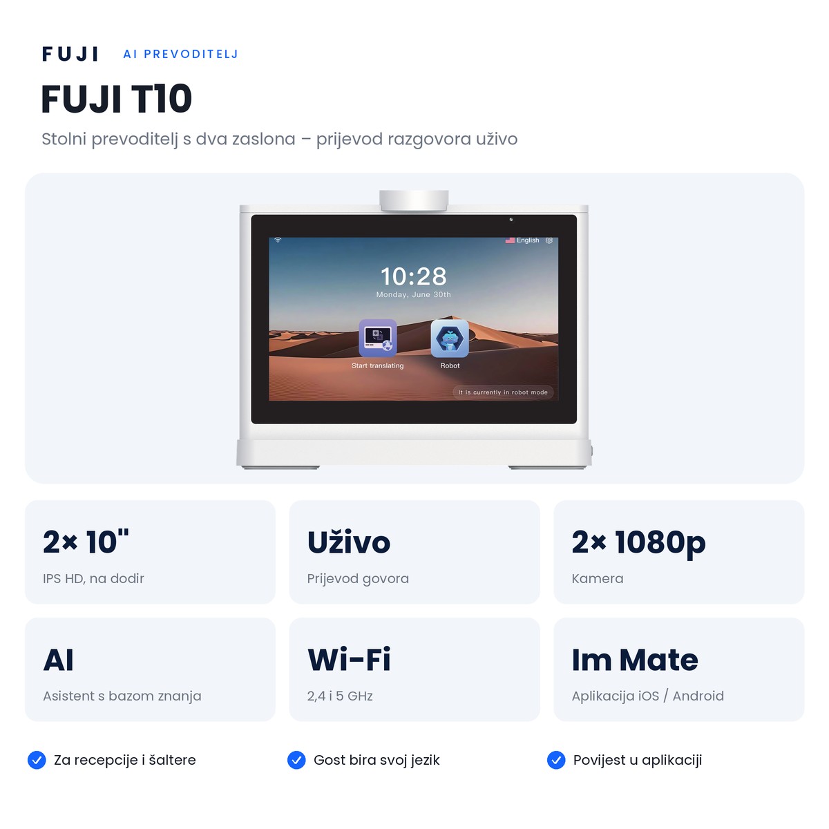 FUJI stolni AI prevoditelj s dva zaslona T10 - Image 4