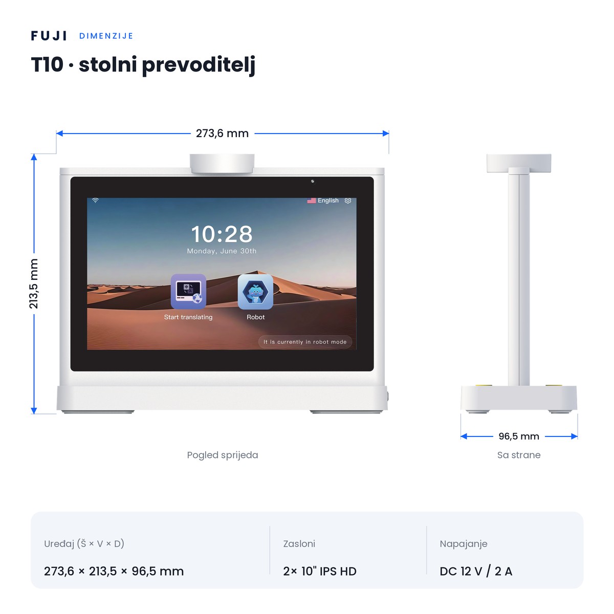 FUJI stolni AI prevoditelj s dva zaslona T10 - Image 2
