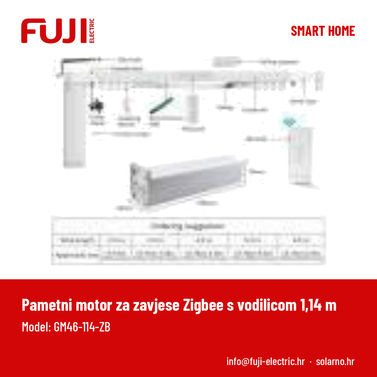 FUJI pametni motor za zavjese Zigbee s vodilicom 1,14 m - Image 2