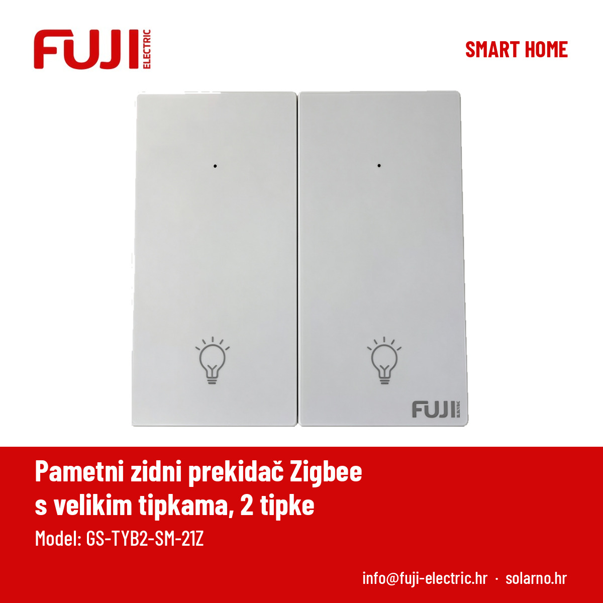 FUJI pametni zidni prekidač Zigbee s velikim tipkama, 2 tipke - Image 2