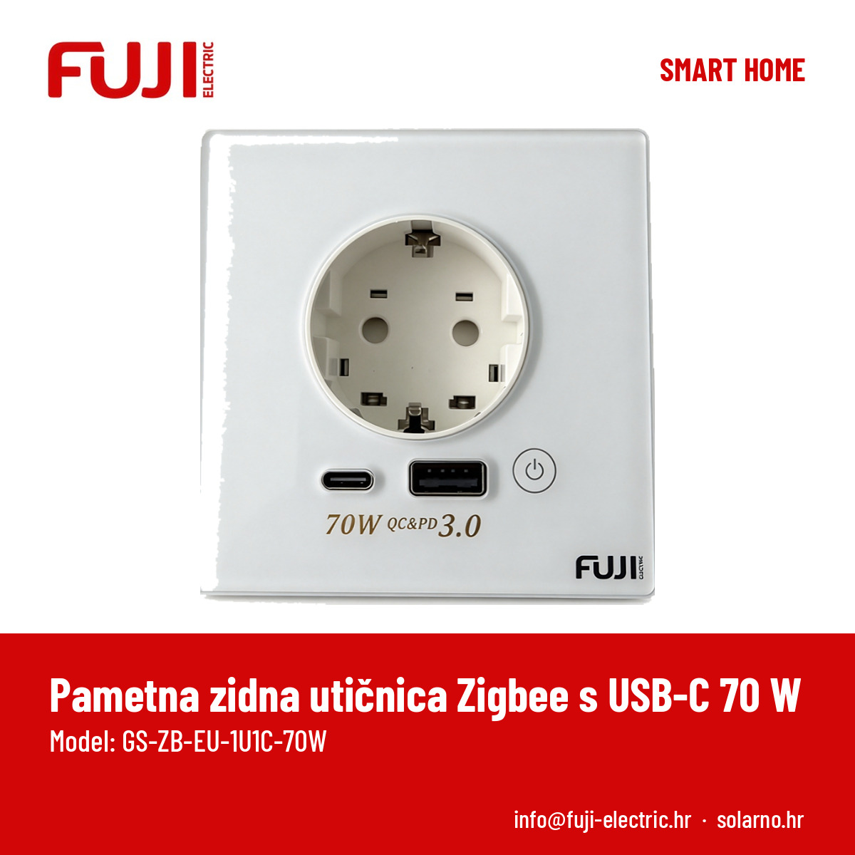 FUJI pametna zidna utičnica Zigbee s USB-C 70 W - Image 2